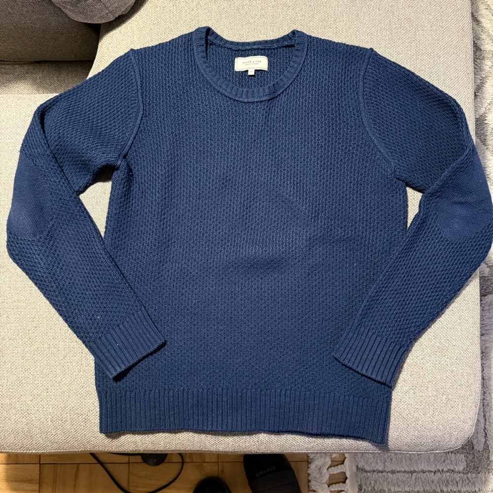 Frank & Oak 100% Wool Cable Sweater Blue Long Sleeve Men’s Medium